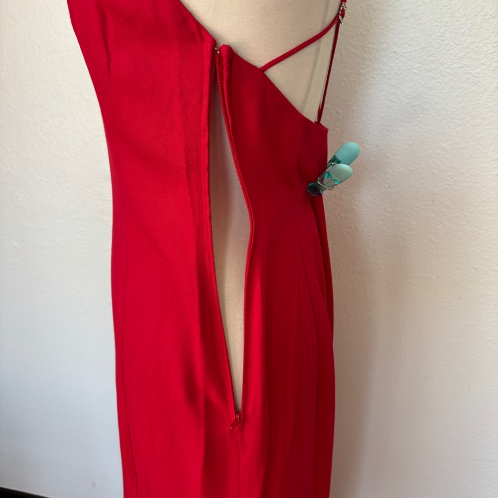 Vintage Solid Red Sleeveless Full Length Strappy Rhinestone Formal Dress - Picture 8 of 11